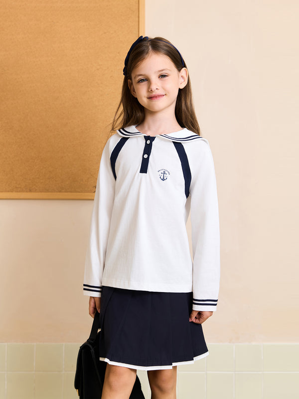 MARC & JANIE Kids Girl Comfortable Cotton Navy Preppy T-Shirt 551209