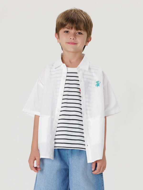 MARC & JANIE Toddler Kids Boy Robot Linen Shirt 240528