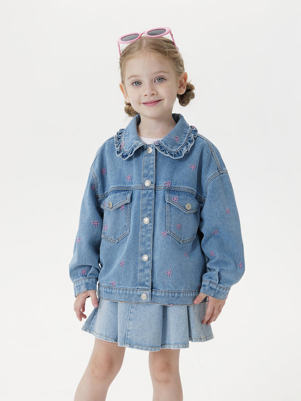 MARC & JANIE Toddler Girl Bow Embroidered Classic Denim Jacket Outerwear 551522