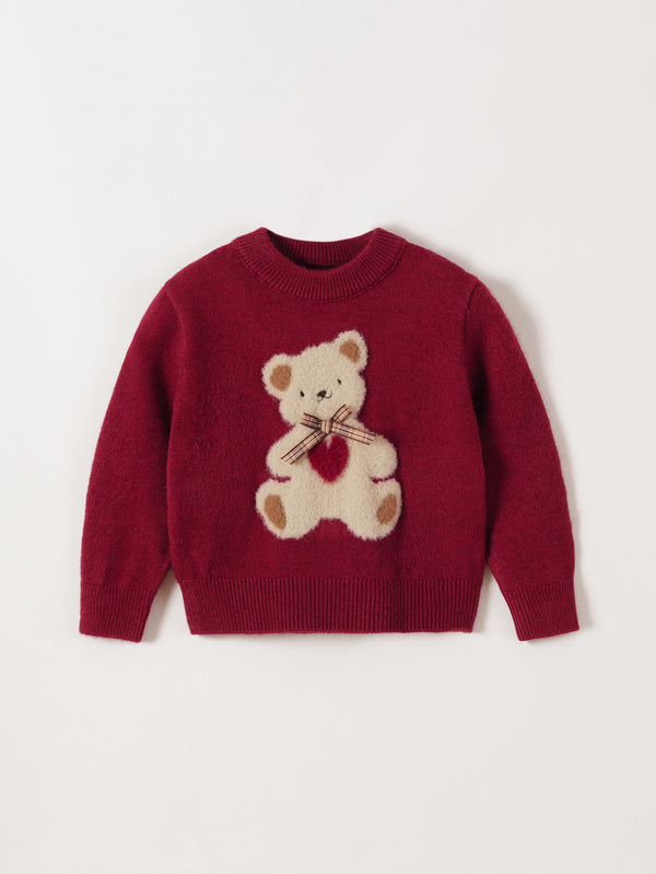 MARC & JANIE Toddler Girl Cute Doll Bear Red Knit Sweater 551891