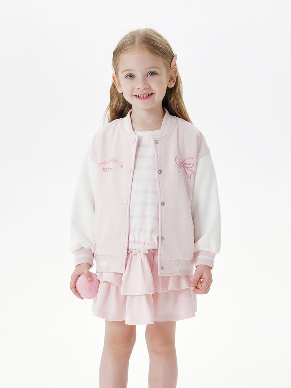 MARC & JANIE Toddler Girl Loose Bow Embroidered Baseball Jacket 250209