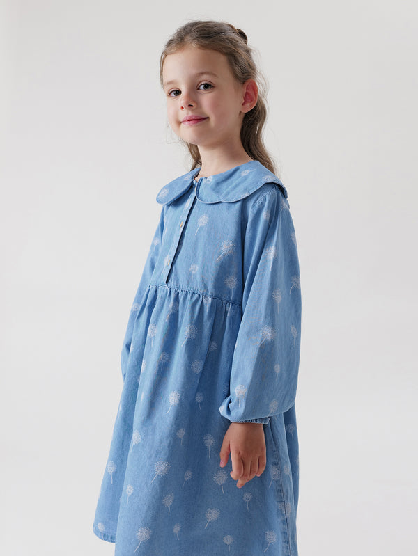 MARC & JANIE Toddler Girl Lace Peter Pan Collar Denim Dress Floral Dress 240098