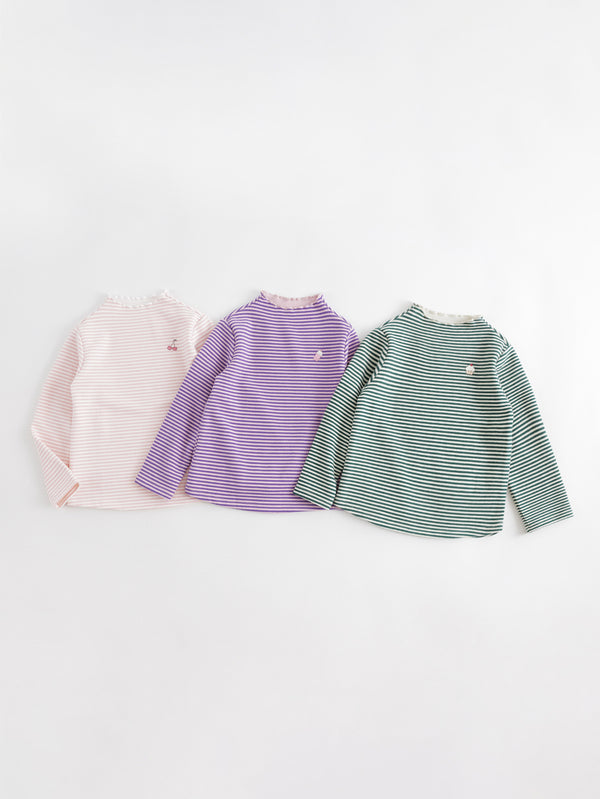 MARC & JANIE Toddler Kids Girl Lace Collar Striped T-shirt 231380
