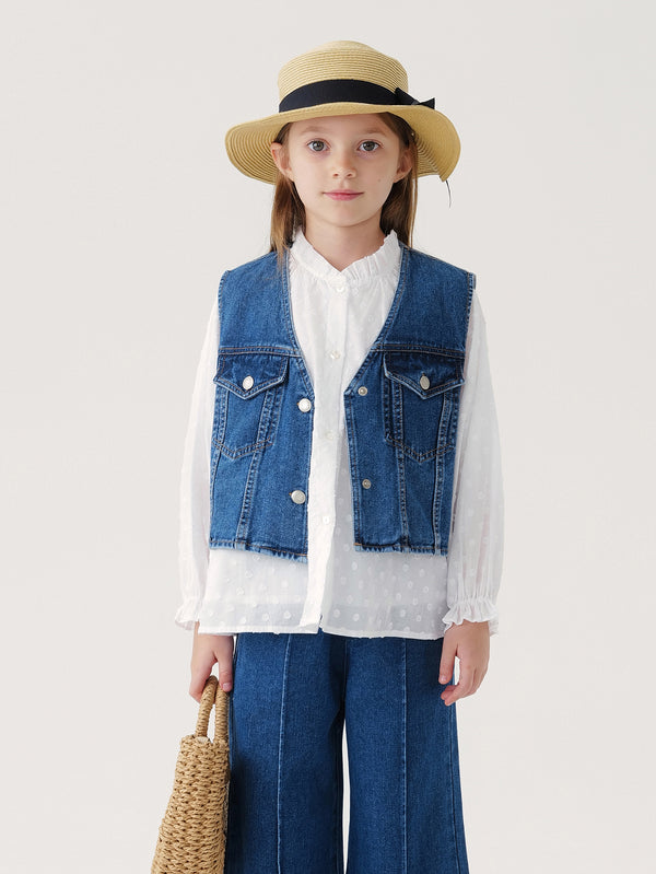 MARC & JANIE Toddler Kids Girl V-neck Denim Vest 240366