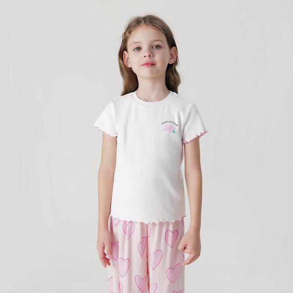 MARC&JANIE Girls Colorful Summer Lace Stretch Short Sleeve T-Shirt Kids Tops for Summer 240716 - MARC&JANIE