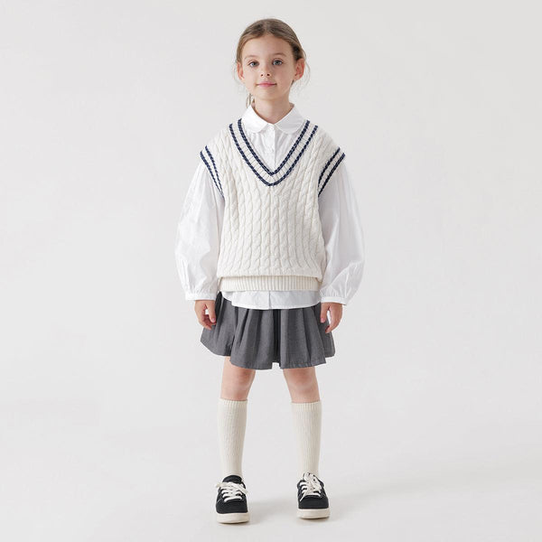 MARC&JANIE Academic-Style Boys Girls V-neck Knit Vest for Spring 240312 - MARC&JANIE