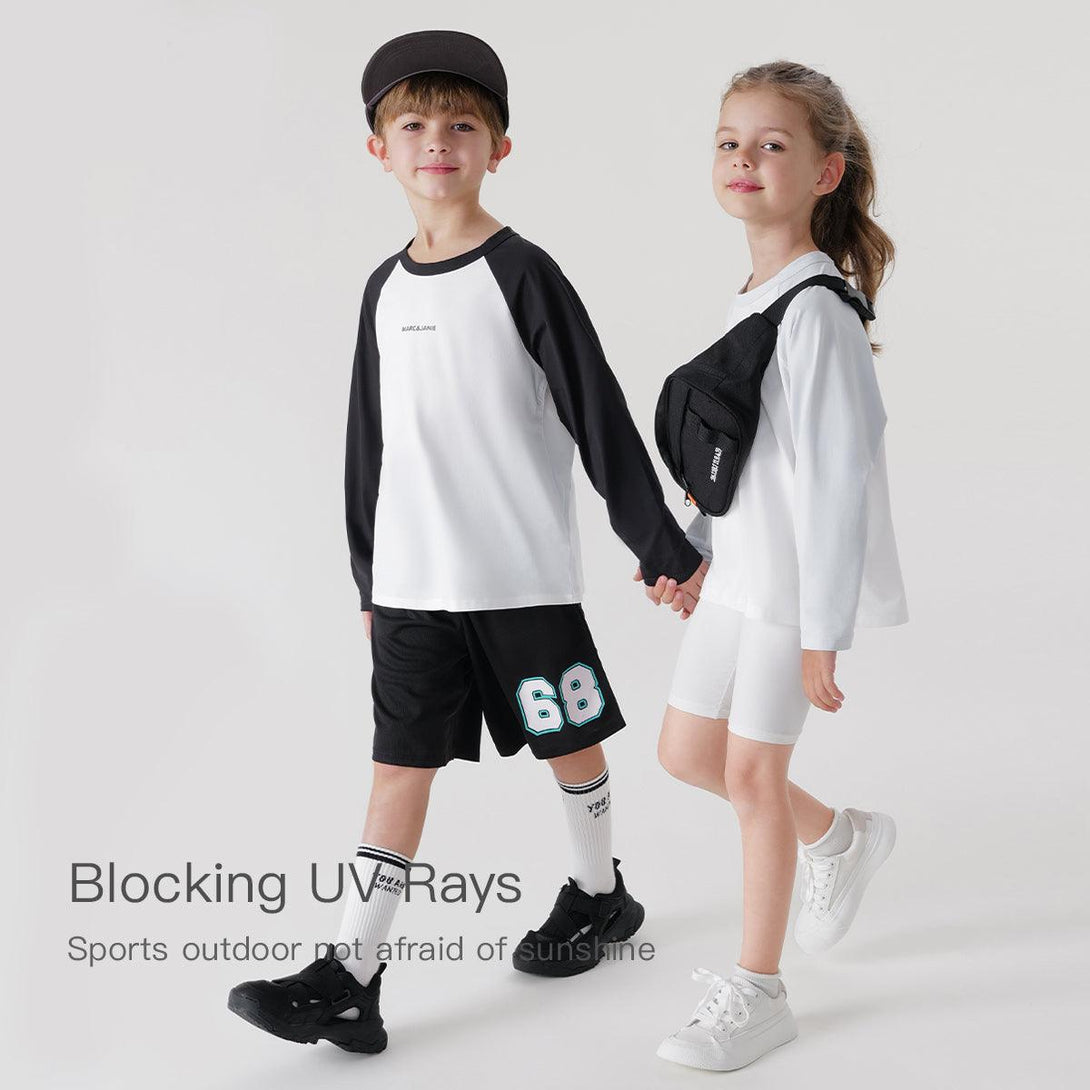 MARC&JANIE Boys Girls Quick-drying Sunscreen Plunging Sleeve Athletic T-Shirt Children's Tops for Spring 240269 - MARC&JANIE