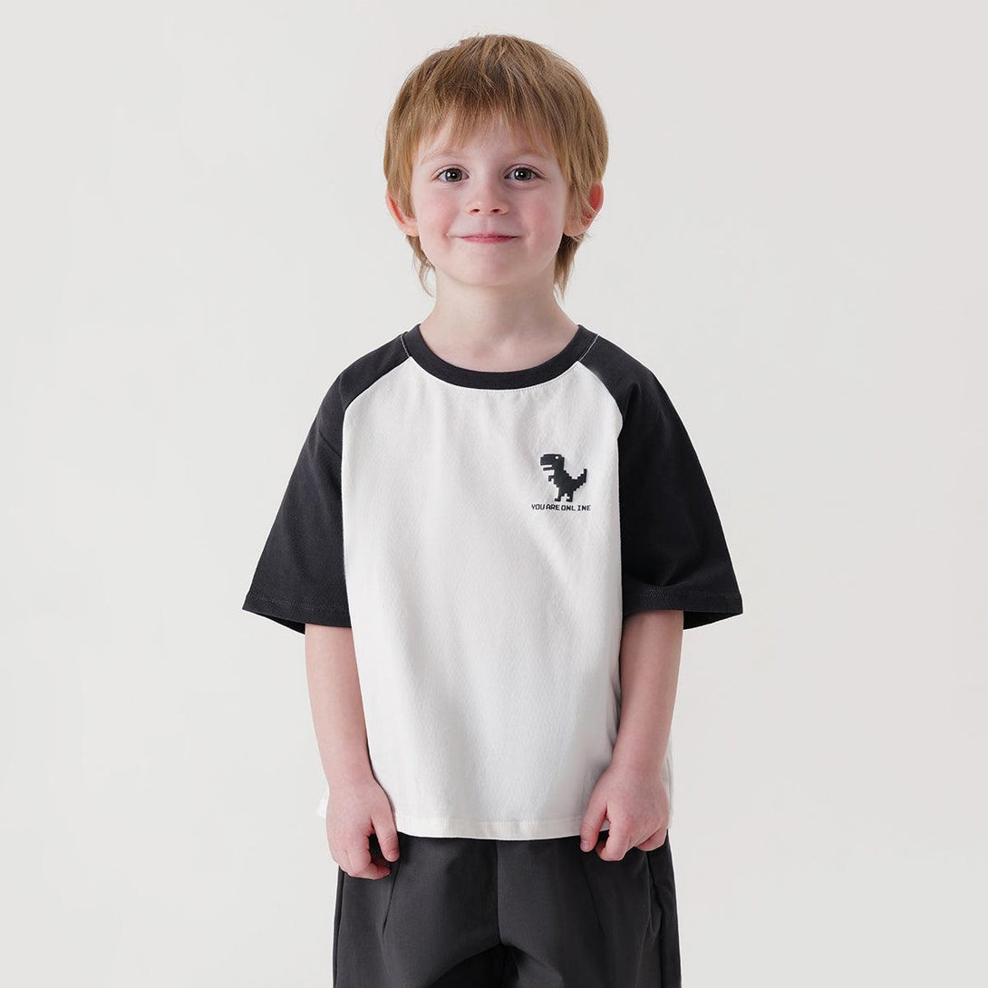 MARC&JANIE Boys Little Dinosaur Clash Color Plunger Sleeve Short Sleeve T-Shirt Kids Cotton Tops for Summer 240579 - MARC&JANIE