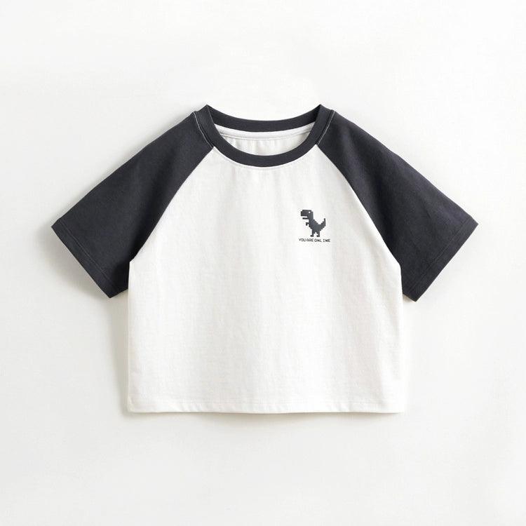 MARC&JANIE Boys Little Dinosaur Clash Color Plunger Sleeve Short Sleeve T-Shirt Kids Cotton Tops for Summer 240579 - MARC&JANIE