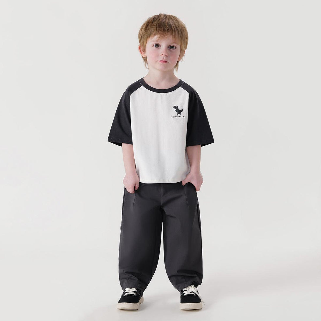 MARC&JANIE Boys Little Dinosaur Clash Color Plunger Sleeve Short Sleeve T-Shirt Kids Cotton Tops for Summer 240579 - MARC&JANIE
