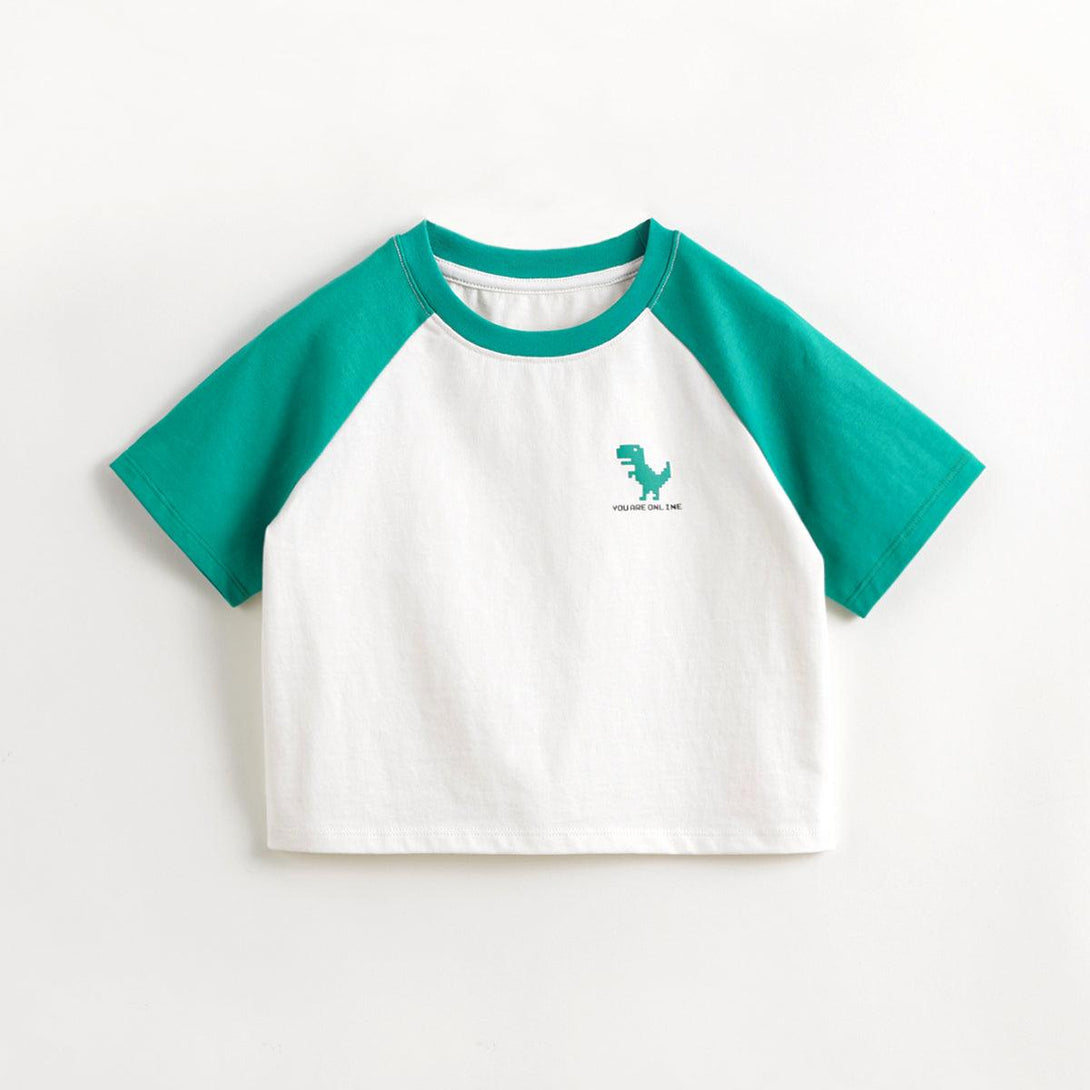 MARC&JANIE Boys Little Dinosaur Clash Color Plunger Sleeve Short Sleeve T-Shirt Kids Cotton Tops for Summer 240579 - MARC&JANIE