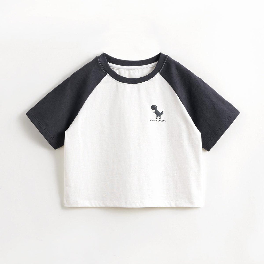 MARC&JANIE Boys Little Dinosaur Clash Color Plunger Sleeve Short Sleeve T-Shirt Kids Cotton Tops for Summer 240579 - MARC&JANIE