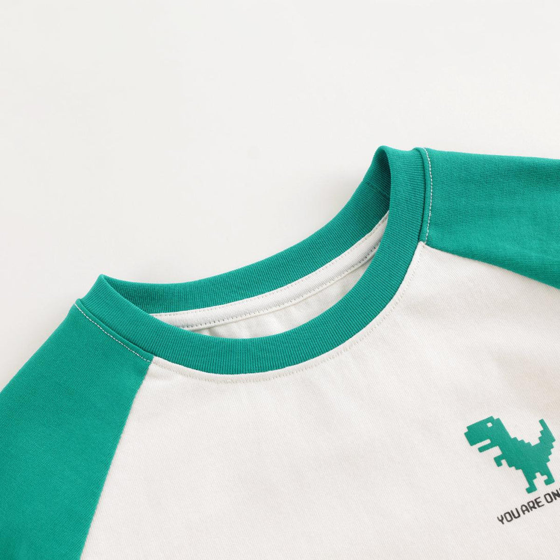 MARC&JANIE Boys Little Dinosaur Clash Color Plunger Sleeve Short Sleeve T-Shirt Kids Cotton Tops for Summer 240579 - MARC&JANIE