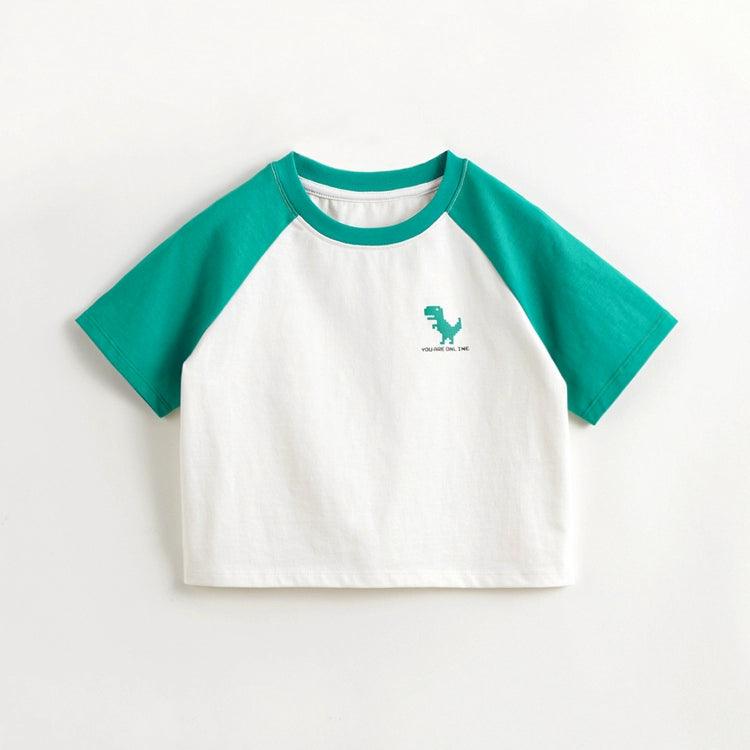 MARC&JANIE Boys Little Dinosaur Clash Color Plunger Sleeve Short Sleeve T-Shirt Kids Cotton Tops for Summer 240579 - MARC&JANIE