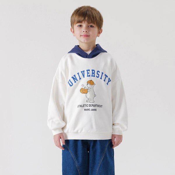 MARC&JANIE Boys Comfort Cotton Collegiate Bear Sweatshirt Kids Hooded Jacket Top for Spring 240032 - MARC&JANIE