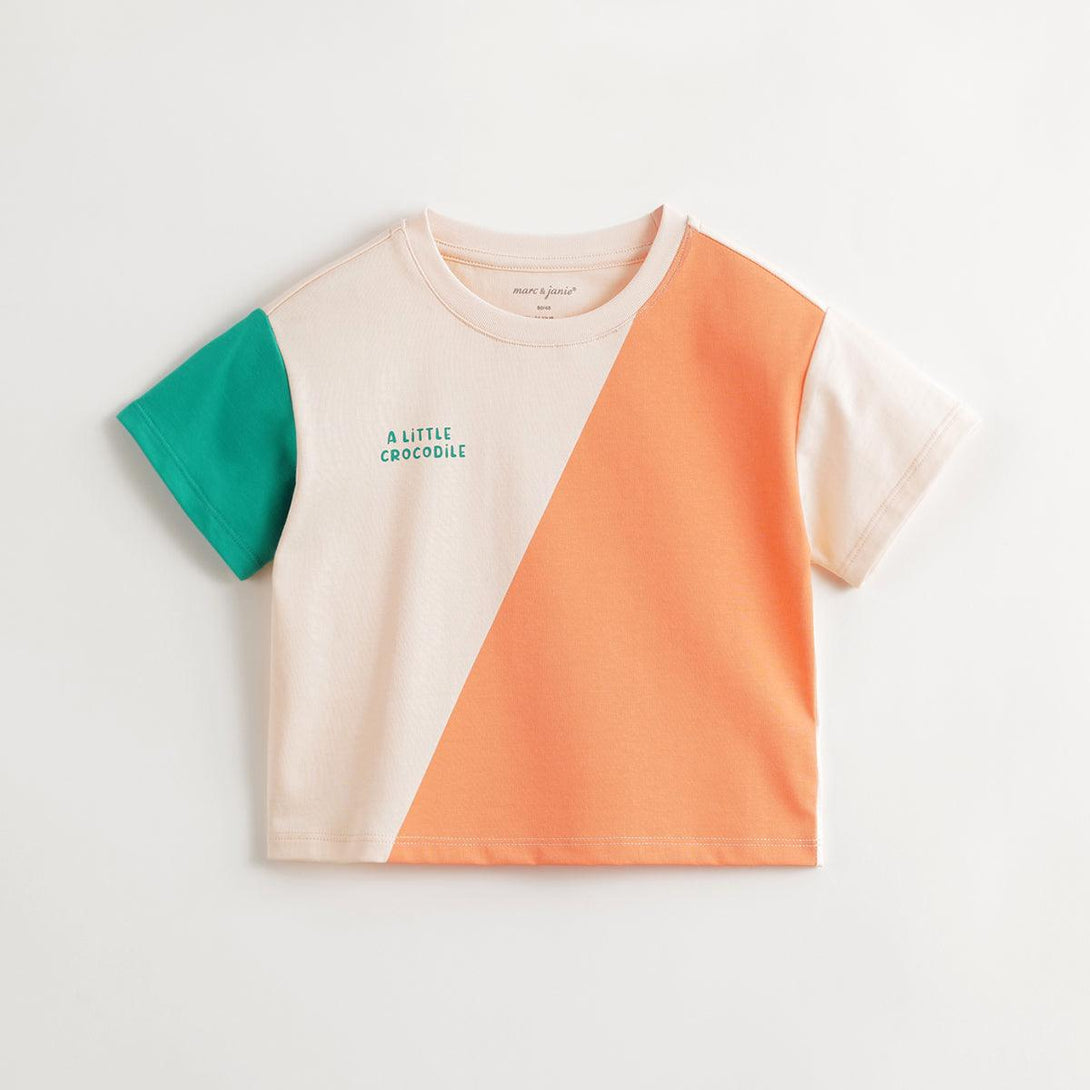 MARC&JANIE Boys Vibrant Colorblocking Short Sleeve T-Shirt Kids' Tops for Summer 240501 - MARC&JANIE