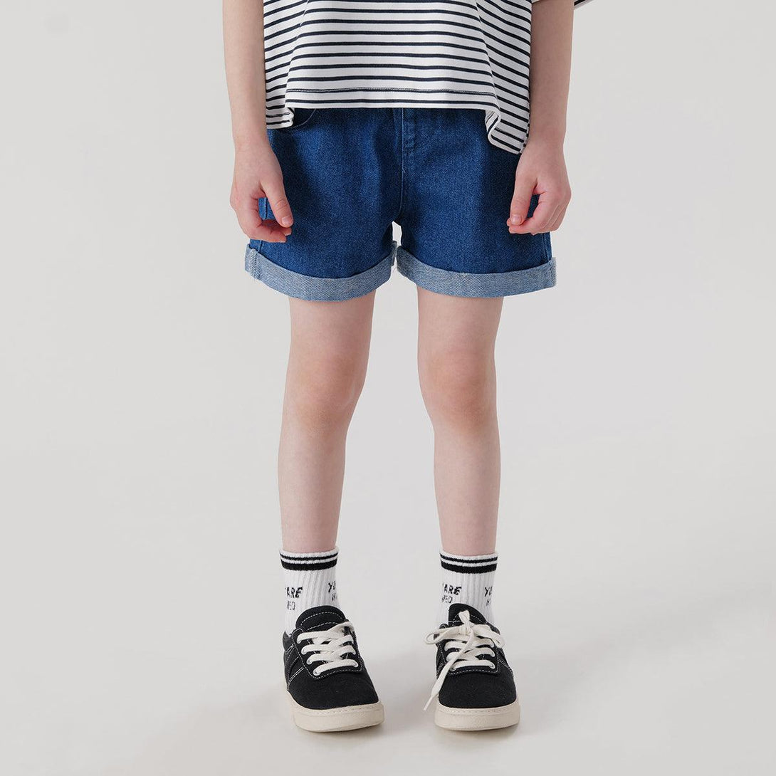 MARC&JANIE Girls Summer Casual Denim Shorts With Cotton Wood Ear Hem Waistband 220782 - MARC&JANIE