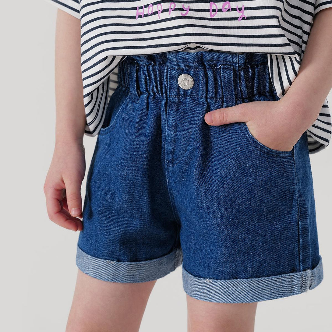 MARC&JANIE Girls Summer Casual Denim Shorts With Cotton Wood Ear Hem Waistband 220782 - MARC&JANIE