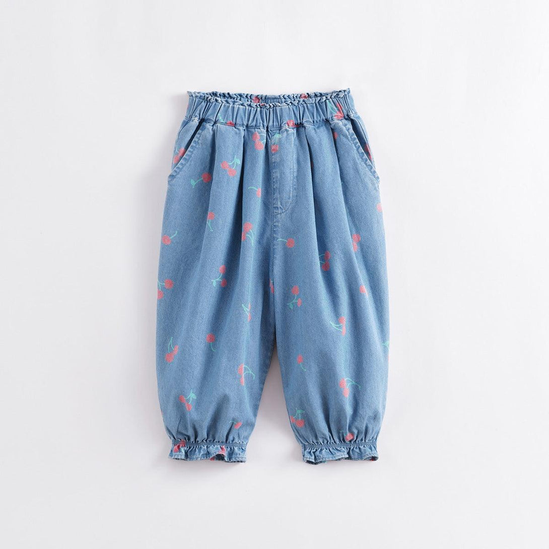 MARC&JANIE Girls Summer Cherry All Over Cotton Denim Pants 230766 - MARC&JANIE