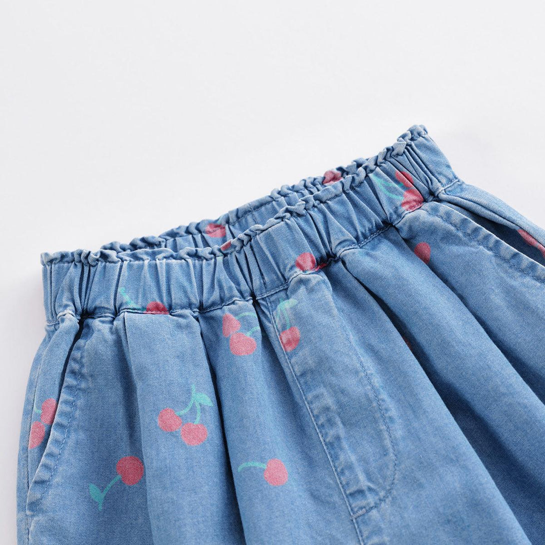 MARC&JANIE Girls Summer Cherry All Over Cotton Denim Pants 230766 - MARC&JANIE