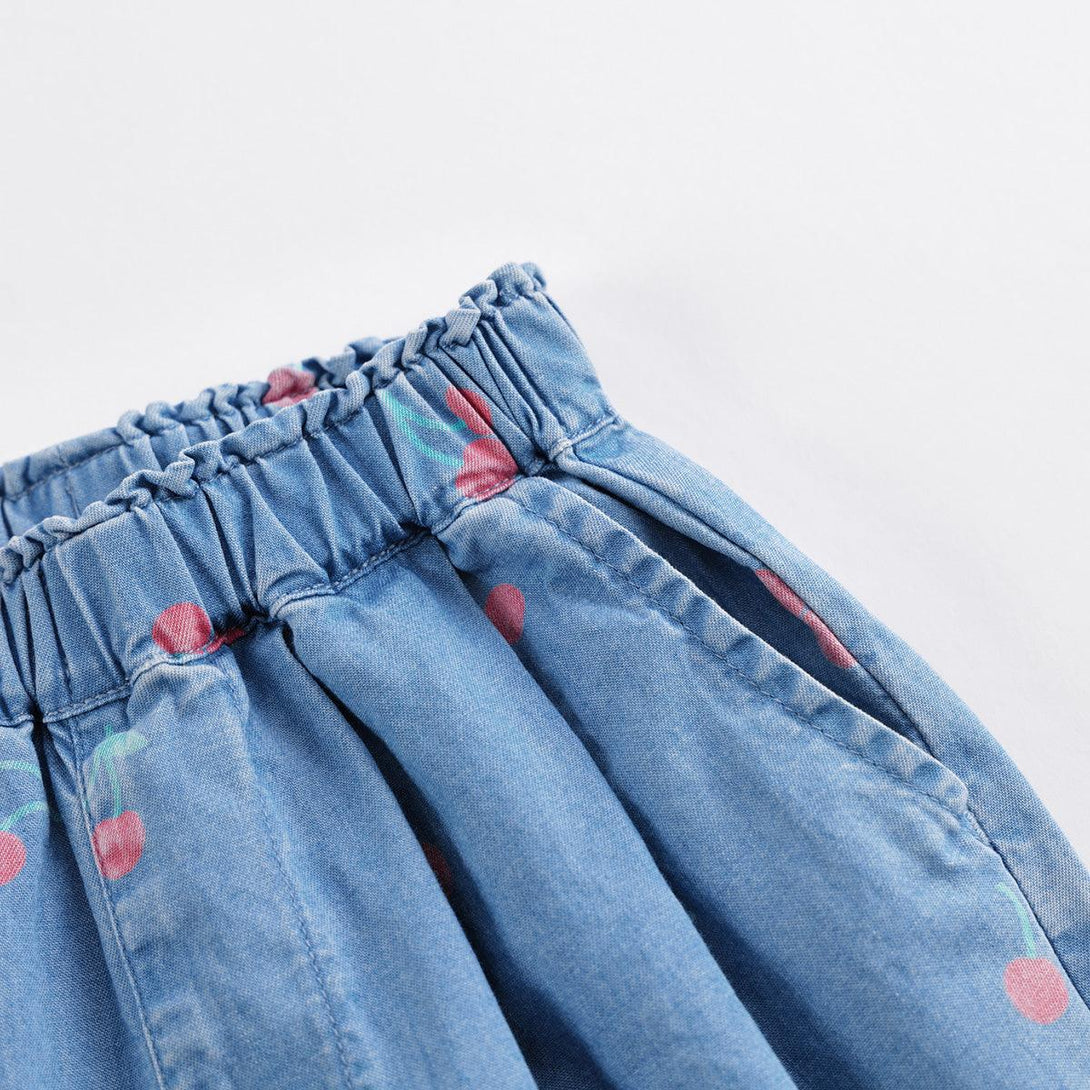 MARC&JANIE Girls Summer Cherry All Over Cotton Denim Pants 230766 - MARC&JANIE