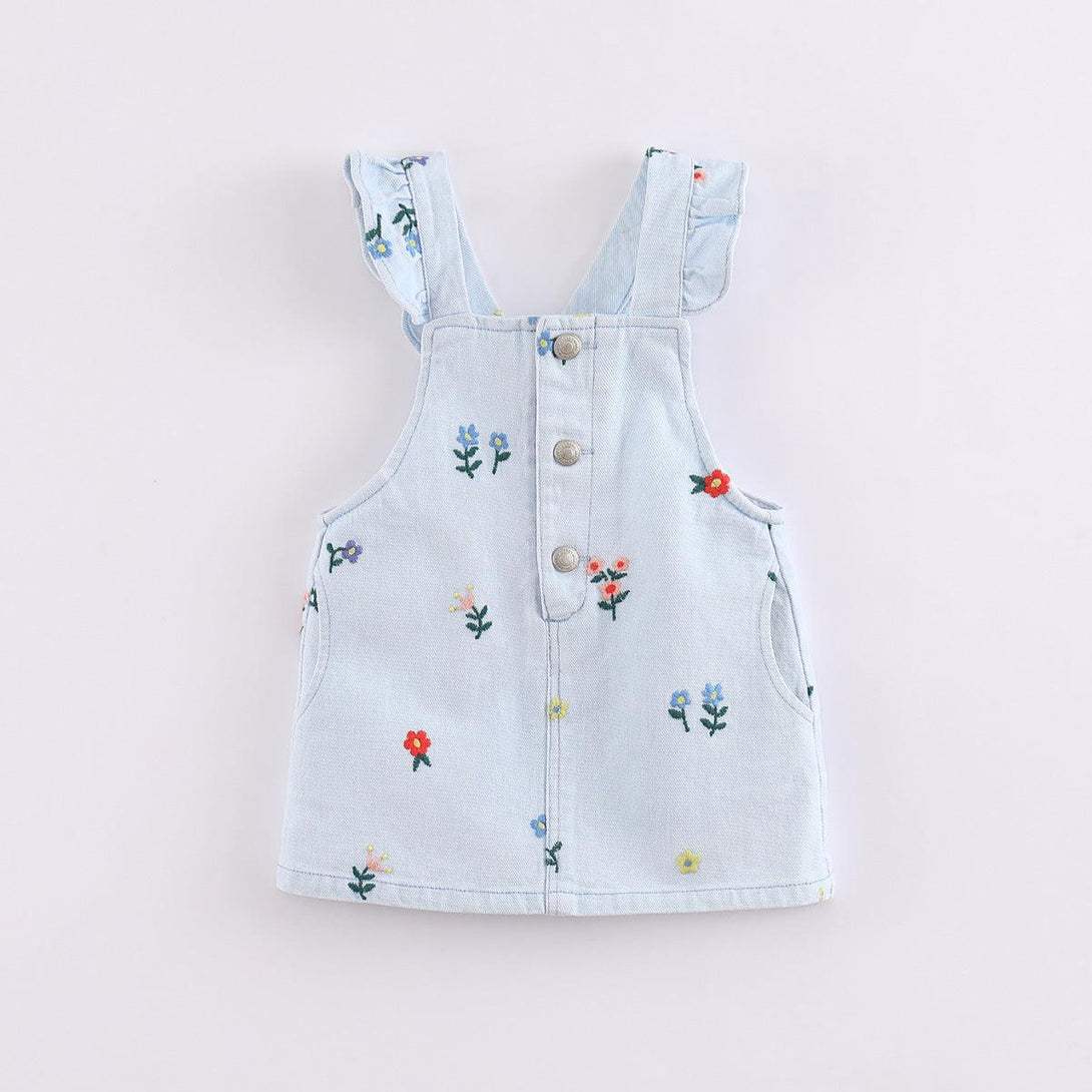 marc&janie Summer Girls Spring Floral Embroidered Denim Strappy Dress 220689 - marc&janie