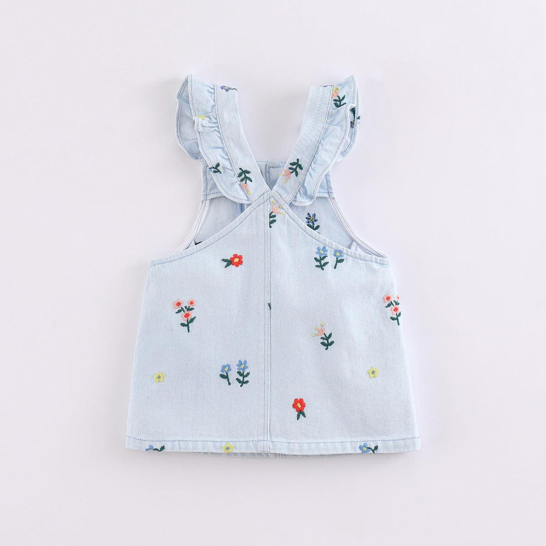 marc&janie Summer Girls Spring Floral Embroidered Denim Strappy Dress 220689 - marc&janie