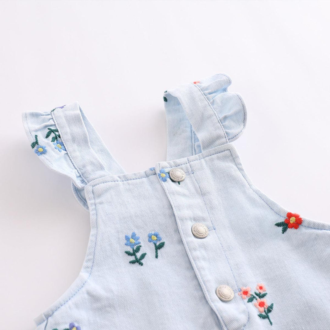 marc&janie Summer Girls Spring Floral Embroidered Denim Strappy Dress 220689 - marc&janie