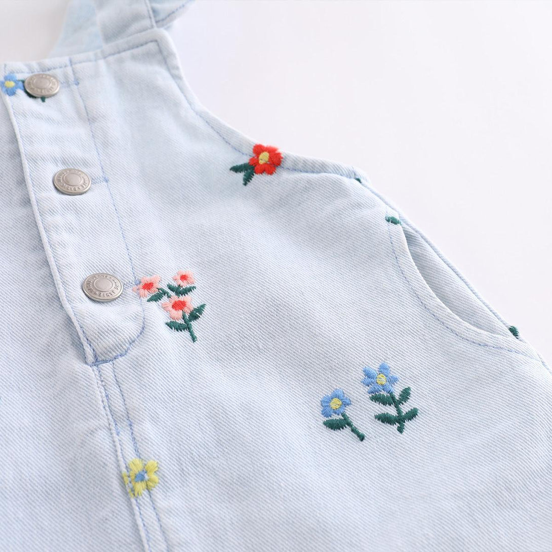 marc&janie Summer Girls Spring Floral Embroidered Denim Strappy Dress 220689 - marc&janie