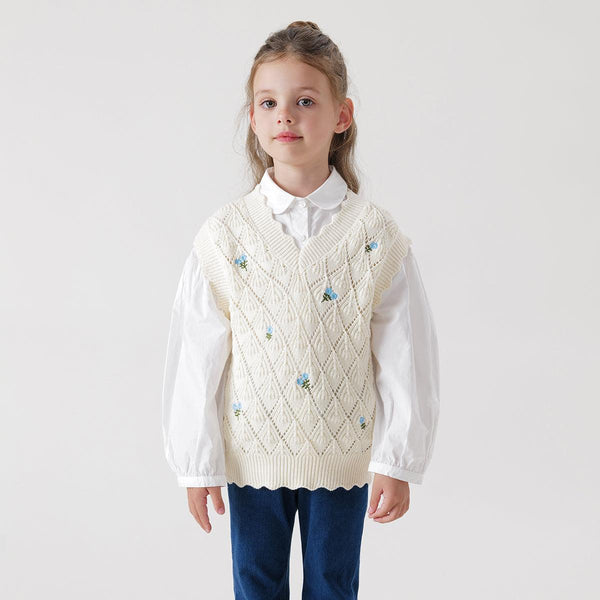 MARC&JANIE Girls Rustic Jacquard Knit Sweater Vest Children's Vests for Spring 240310 - MARC&JANIE