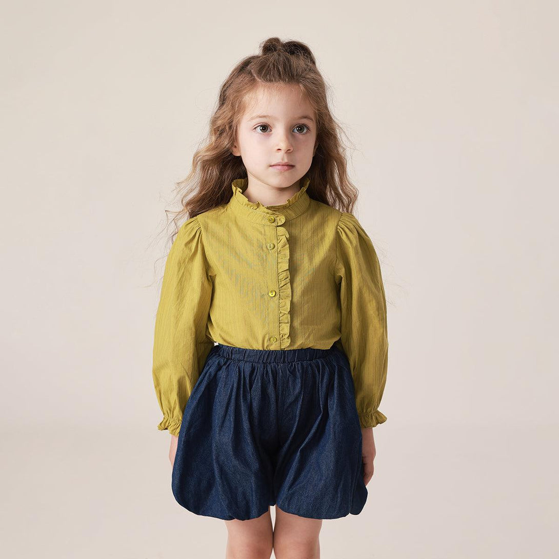 MARC&JANIE Girls Spring Micro Pleated Earrings Stand Collar Shirts 230203 French Series - MARC&JANIE