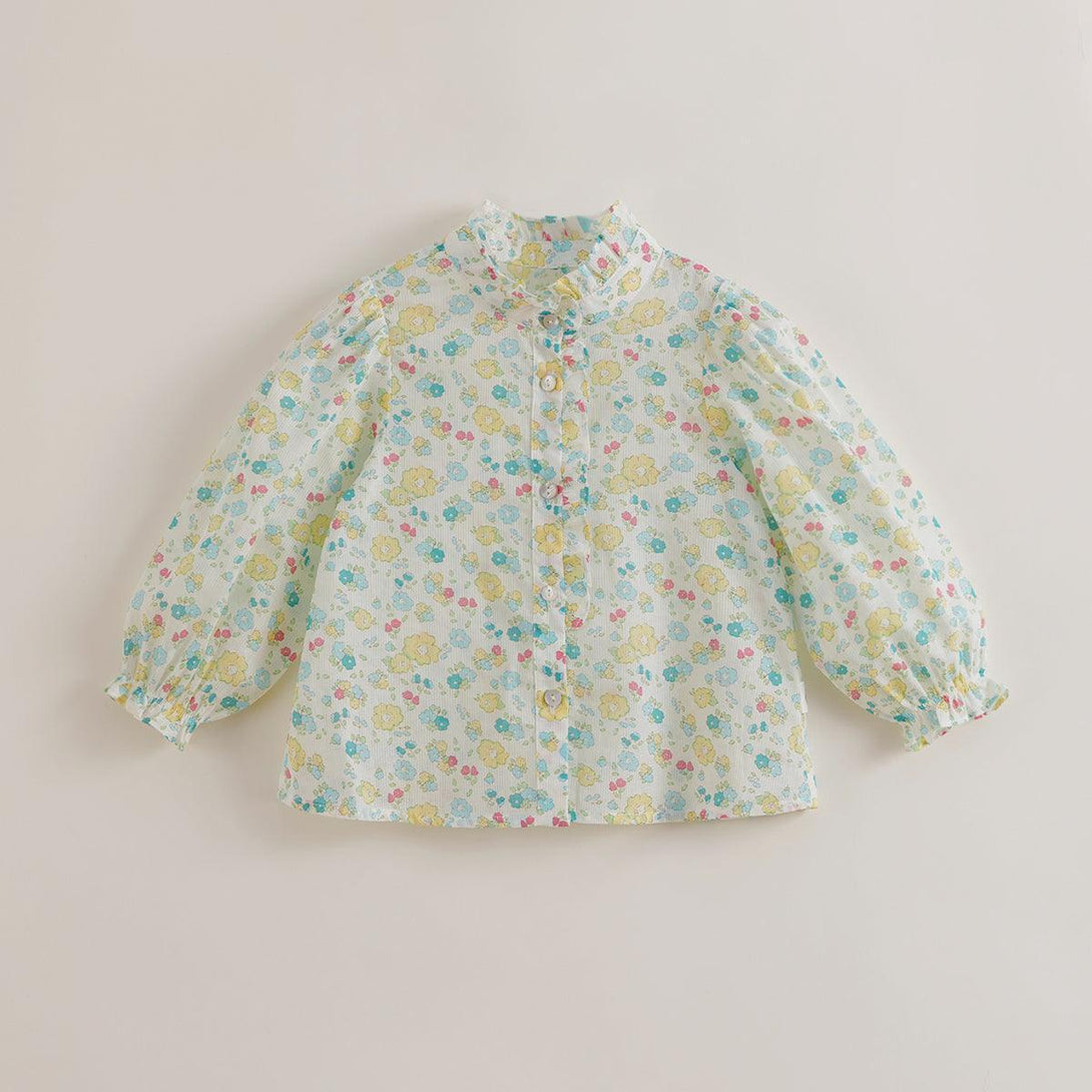 MARC&JANIE Girls Spring Micro Pleated Earrings Stand Collar Shirts 230203 French Series - MARC&JANIE
