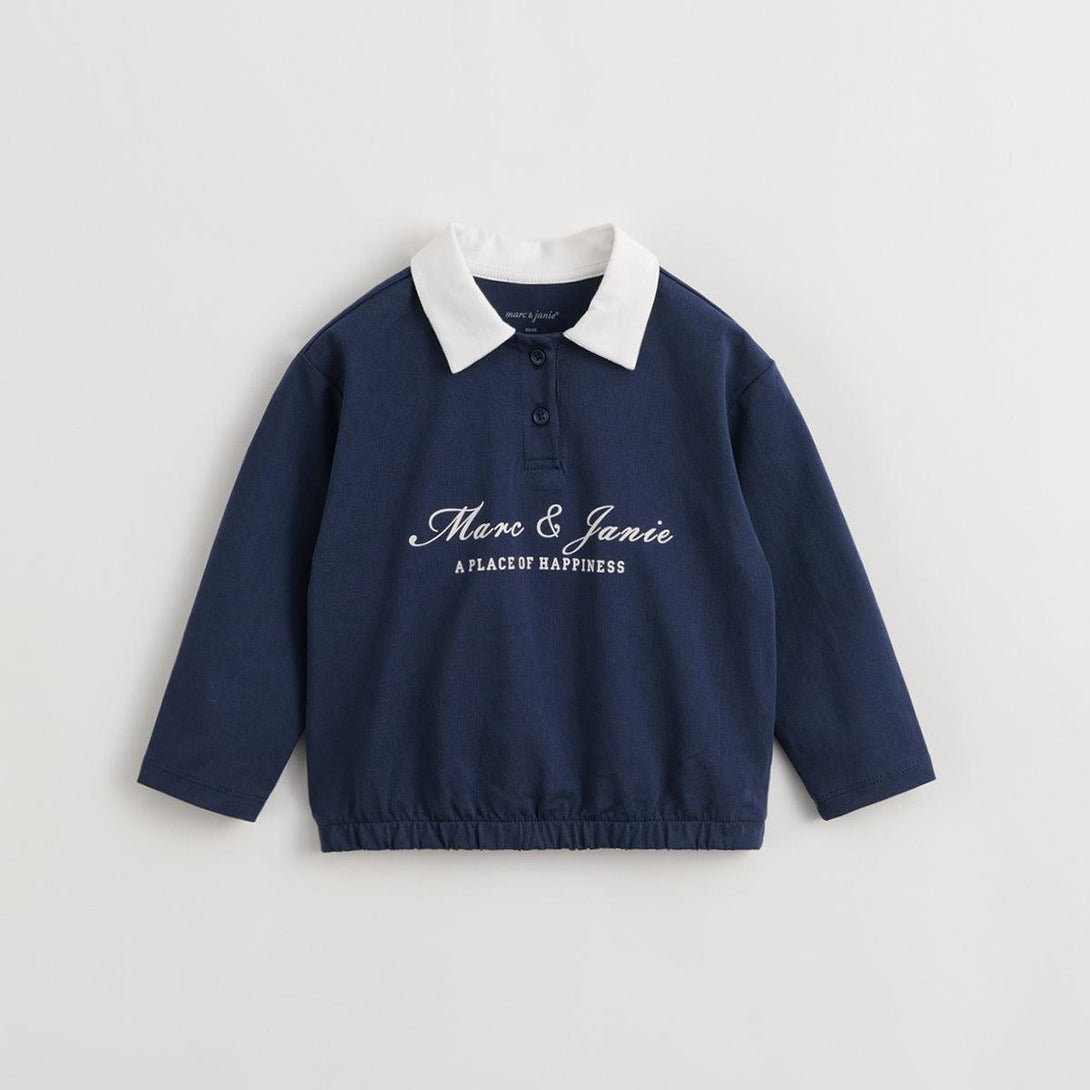 MARC&JANIE Collegiate Style Girls Cotton Polo Neck T-Shirt Kids Cotton Color Block Long Sleeve Top for Spring 240235 - MARC&JANIE