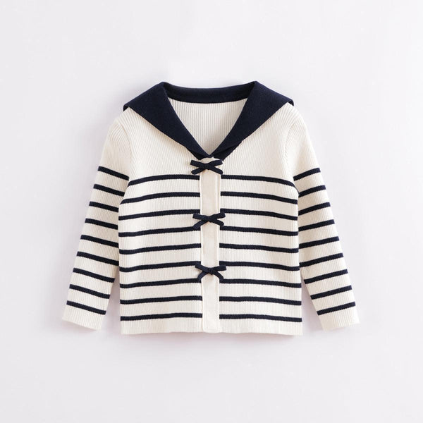 MARC&JANIE Girls Spring Preppy Striped Knitted Cardigan With Shawl Collar Coat 230192 - MARC&JANIE