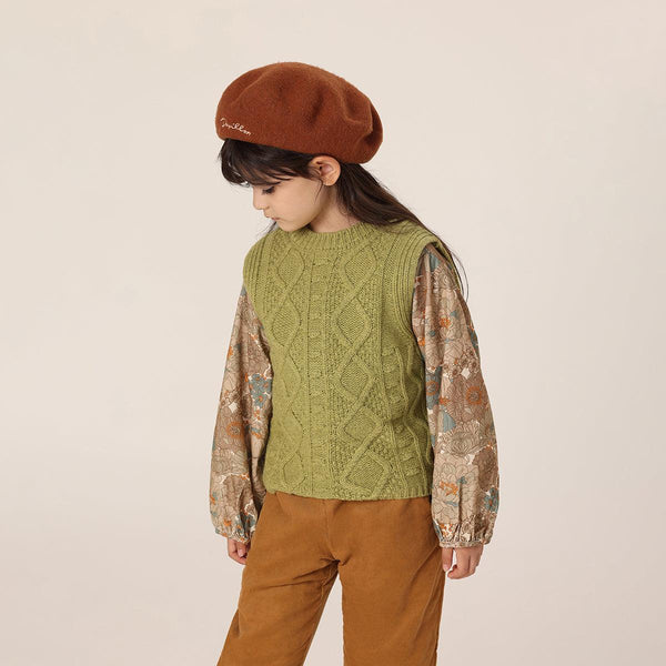 MARC&JANIE Girls Vintage Jacquard Sheep Wool Knit Vest for Autumn French Series 231919 - MARC&JANIE